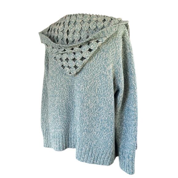 Y2K Cabelas Yoyo Turquoise Green Crochet Hood Full Zip Knit Sweater Size 2XL - Picture 4 of 16